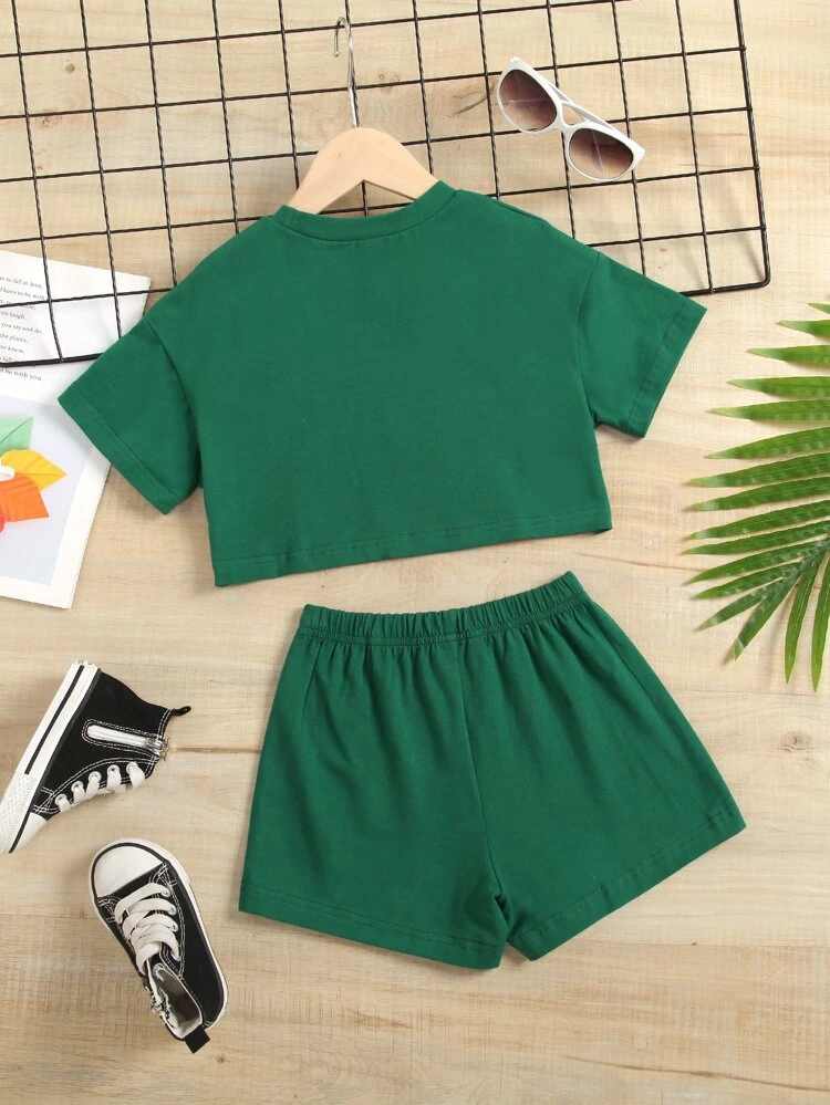 Young Girl Letter Graphic Tee & Shorts