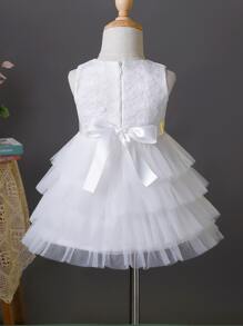 Baby Girl Layered Mesh Hem Party Dress - White - View 2