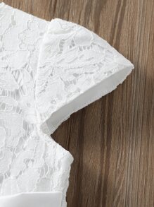 Young Girls Contrast Lace Bow Front Mesh Hem Party Dress - White - View 4