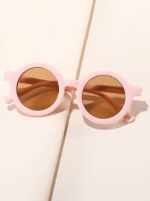 Round Frame Contrast Color Kids Fashion Glasses - Pink - View 1