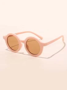 Round Frame Contrast Color Kids Fashion Glasses - Pink - View 2
