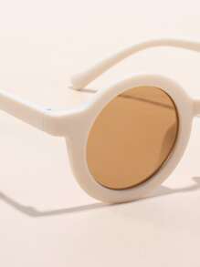 Round Frame Contrast Color Kids Fashion Glasses - White - View 5