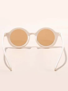Round Frame Contrast Color Kids Fashion Glasses - White - View 3