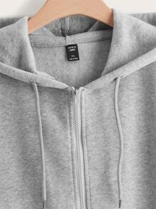 SHEIN EZwear 加大码拉链抽绳保暖内衬卫衣 - 淺灰色 - 查看 4