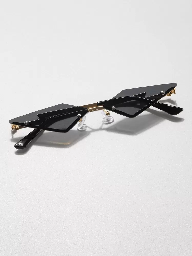 Rhombus Metal Small Frame Y2K Glasses, Preppy School Look 1pc Rhombus Metal Small Frame Y2K Fashion Glasses Beach  main image 3