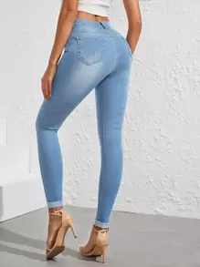 Stonewash Cat Whiskers Skinny Jeans - Medium Wash - View 2