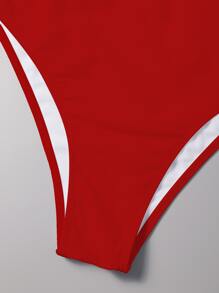 Swim Vcay Maillots de bain pour femmes, ensemble de bikini monokini d'été. Top de soutien-gorge push-up à laçage, bas de bikini taille haute et jupe fendue 3 pièces bikini - Rouge - Voir 5