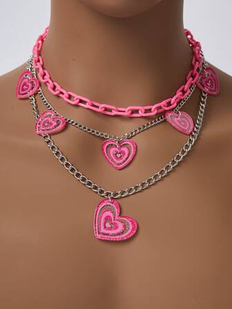 Heart Charm Layered Necklace Valentines