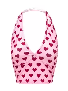 SHEIN Unity 90s Allover Heart Print Backless Halter Top - Baby Pink - View 1