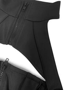 VaVaBold Áo hai dây Lộ Lưng Cắt ra Nhẫn Dây kéo màu trơn Gợi cảm - màu đen - Xem 3