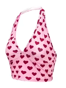 SHEIN Unity 90s Allover Heart Print Backless Halter Top - Baby Pink - View 3