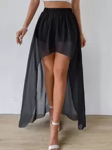 Breezaya Quần short biker phối với chân váy vạt trước ngắn vạt sau dài. - màu đen - Xem 1