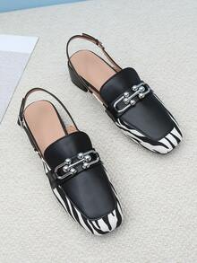 Metal Decor Zebra Graphic Slingback Pumps - Black - View 6