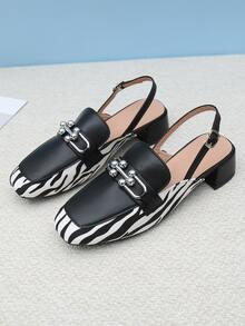 Metal Decor Zebra Graphic Slingback Pumps - Black - View 5