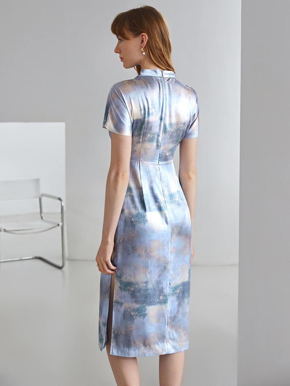 MOTF X MONET INSPIRED 100% SILK PRINTED SLIT DRESS
