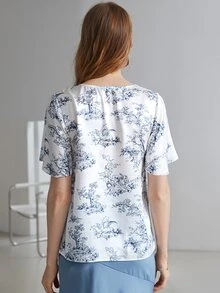 MOTF PREMIUM SILK PRINTED FLUTTER SLEEVE TOP - Multicolor - View 3