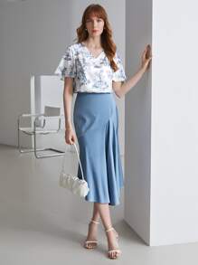 MOTF PREMIUM SILK PRINTED FLUTTER SLEEVE TOP - Multicolor - View 8