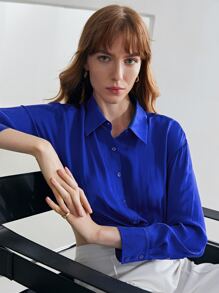 MOTF PREMIUM SILK TWIST CROPPED SHIRT - Royal Blue - View 5