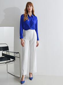 MOTF PREMIUM SILK TWIST CROPPED SHIRT - Royal Blue - View 8