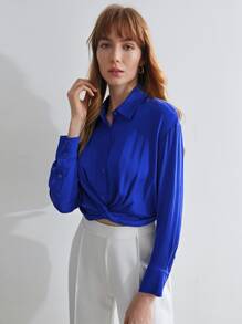 MOTF PREMIUM SILK TWIST CROPPED SHIRT - Royal Blue - View 11