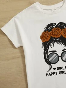 SHEIN Bộ hai mảnh Gái Thắt lưng Con số Lá thư Giải trí - Rỉ Nâu - Xem 3