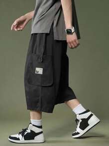 Manfinity Hypemode Men Letter Patched Dual Pocket Trousers - Black - View 3