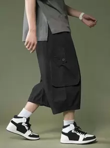 Manfinity Hypemode Men Letter Patched Dual Pocket Trousers - Black - View 7