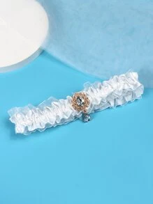 Rhinestone Detail Bridal Garter Belt - White - View 3