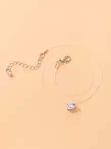 imoli Cubic Zirconia Heart Charm Necklace Valentines - Silver - View 6