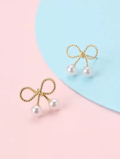 2入組女孩人造珍珠裝飾耳釘