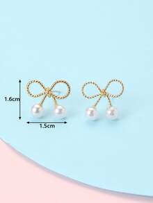 2入組女孩人造珍珠裝飾耳釘 - 金黃色 - 查看 4