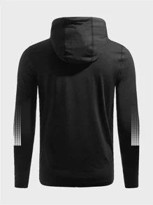Men Lightning & Geo Print Drawstring Hooded Sports Jacket - Black - View 2