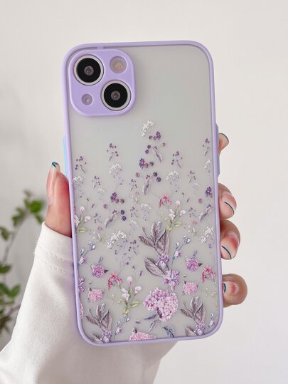 1pc Purple Floral Soft Touch Shockproof Hard Phone Case Compatible With IPhone 17, 16, 15, 14, 13, 12, 11 Pro Max