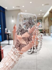 蝴蝶图案手机壳，带蝴蝶吊坠，国际版，非国内版 - 黑色 - 查看 2