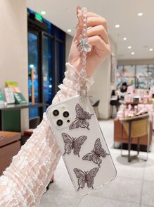 蝴蝶图案手机壳，带蝴蝶吊坠，国际版，非国内版 - 黑色 - 查看 3