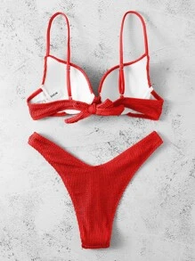 SHEIN Swim Summer Beach Textured Tie Back Push Up Bikini