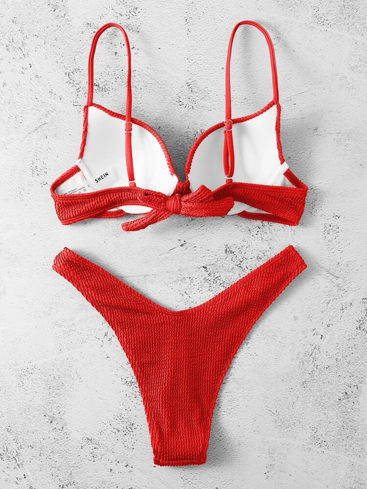 Summer Beach Textured Tie Back Push Up Bikini