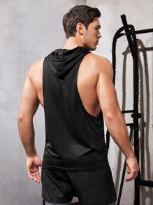 SHEIN Fitness Camiseta de tirantes con capucha estilo novio de los hombres con estampado geométrico de ganado - Negro - Ver 2