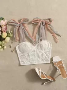 Soleia 肩上打結蕾絲吊帶上衣 - 白色 - 查看 1