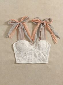 Soleia 肩上打結蕾絲吊帶上衣 - 白色 - 查看 3