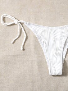 Bikini de triángulo de lado del nudo del cuello halter con textura - Blanco - Ver 4