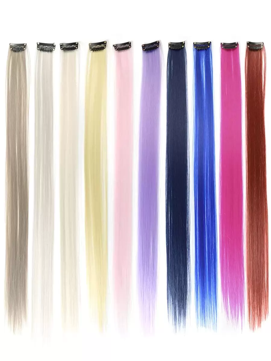 10 Pcs Straight Hair Extensions Clip In 22 Inch Rainbow Clip In Synthetic Long Hairpiece Party Highlights Colorful Clip In Hair Extensions For Women Girls Kids Gift - Multicolor - View 1