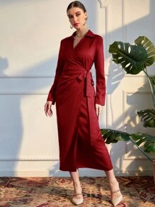 Modelyn Vestido rojo burdeos con lazo lateral - Burdeos - Ver 4