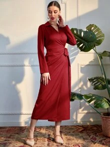 Modelyn Vestido rojo burdeos con lazo lateral - Burdeos - Ver 5