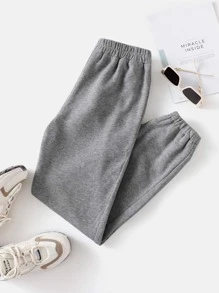 SHEIN EZwear 素色彈力腰衛褲 - 深灰色 - 查看 5