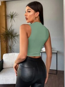 SHEIN Essnce Áo hai dây màu trơn Giải trí - Màu xanh Bạc hà - Xem 2