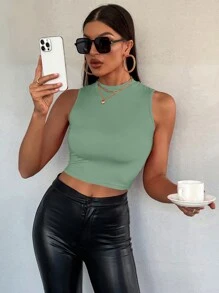 SHEIN Essnce Áo hai dây màu trơn Giải trí - Màu xanh Bạc hà - Xem 4