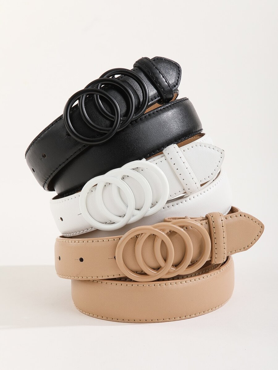 3 chiếc thắt lưng khóa tròn ba màu trắng đen dành cho nữ có lỗ bấm cho Halloween mùa hè, trường học mùa thu, mùa thu, Halloween - Nhiều màu - Xem 1