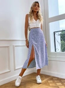 Soleia High Waist Ditsy Floral Split Thigh Skirt