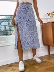 Soleia High Waist Ditsy Floral Split Thigh Skirt